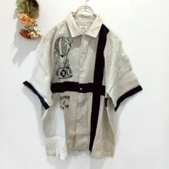 ★カステルバジャック★半袖 デザインシャツ【L】刺繍トップス バイカラー