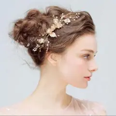 ☆ゴールド髪飾りウェディングヘッドドレスブライダル結婚式ヘアアクセサリー ボンネ