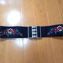 フォークダンス衣装フォークダンスベルト刺繍入りブラックワイドベルト