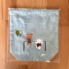 familiar ファミリア　巾着バッグ　巾着　持ち手付き　水色　ブルー　完売