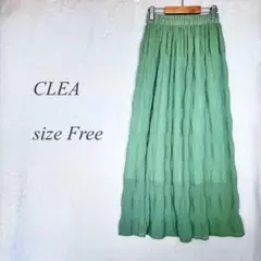 CLEA フレアロングスカート グリーン フリー ウエストゴム 609
