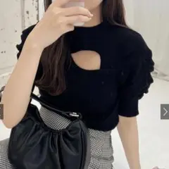 GRLフロントオープンパワーショルダー半袖ニット