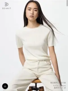 UNIQLO ユニクロ 3Dメリノリブクルーネックセーター5分袖