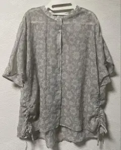 ESSEME☆フラワー柄シアーブラウス　L グレージュ　送料無料！