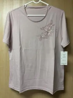 ビーズ刺繍 半袖Tシャツ ピンクL