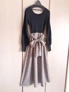 ナチュラルクチュール　チェックドッキングワンピース
