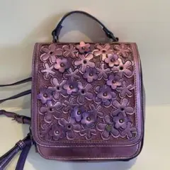 ANNASUI 花柄リュック バッグ 紫 メタル