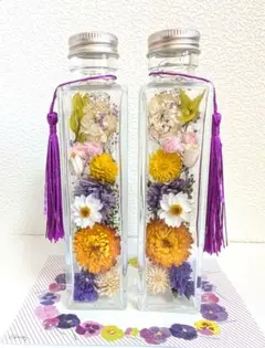 お供え、仏花ハーバリウム 150m やまぶき色＆パープル系 ２本セット