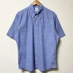 極美品 Brooks Brothers 半袖BDシャツ ブルー リネンレーヨン混
