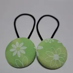 No.3834 くるみボタン フラワー ハンドメイド ヘアゴム 2個セット