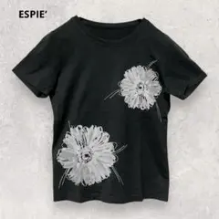 ESPE エスぺ 半袖Tシャツ カットソー フラワープリント 黒 36 3495