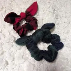 ハンドメイド　シュシュ　チェック　ブラックウォッチ　２個セット　赤
