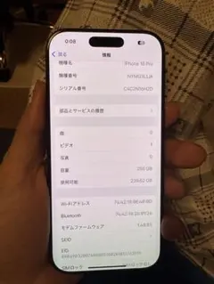 Apple iPhone 16 Pro 256GB、新品バッテリー、充電回数14