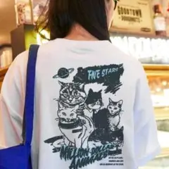 レディース　猫Ｔシャツ 　半袖　L