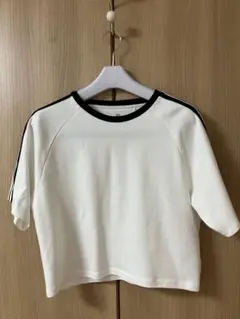 <美品> ユニクロ子供160㎝ ホワイトラグランスリーブTシャツ