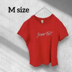 レッド Tシャツ 【日本サイズM相当】 小さめトップス レディース 赤 シンプル