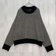 シュリーブ　クルーネックボーダーニット　黒　L 厚手
