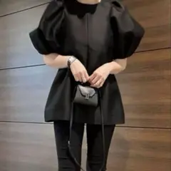 KEINA RITA ブラウス　パフスリーブ　シルク混　ネイビー 36