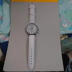MSCDK ホワイトレザー クロノグラフ腕時計