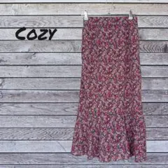 COZY 花柄フレアロングスカート 花柄 パープル 裾フリル