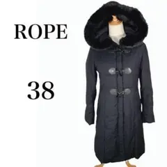 ROPE ダウンロングコート ラビットファー ブラック ダウン90% 38