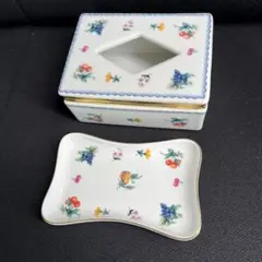 花柄陶器 ティッシュ入れ 蓋付き