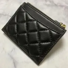 在庫1点【新品未使用】フラグメントケース　羊革格子状キルティングレザー　財布　黒