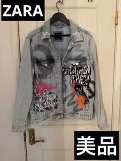 【美品】ZARA デニムジャケット　ペイント　スプレー加工　Mサイズ