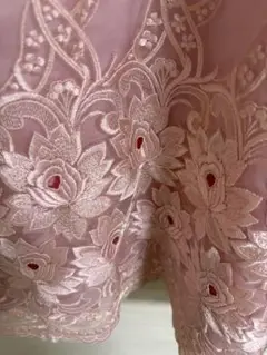 ピンク 花柄刺繍 レース生地