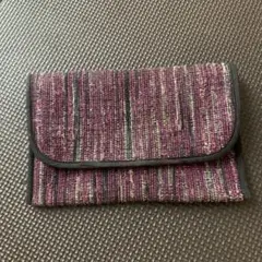 紫系ストライプ布製ポーチサキオリ