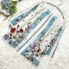 スーパーハッカフィーユ 花柄ブラウス 七分袖 春夏秋 2XL 大きめサイズ透け感