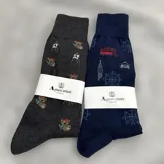 新品タグ付き　Aquascutum 熊　総柄　イギリス柄　ソックス　2点セット