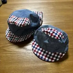 デニム風生地×チェック 帽子2点セット
