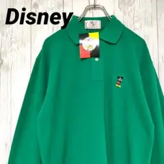 新品 Disney ディズニー ポロシャツ 長袖 刺繍ロゴ ミッキー 90s L