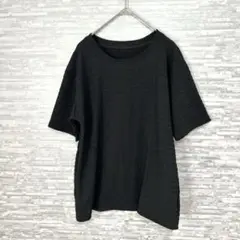 黒 ワッフル生地 クルーネック 半袖　Tシャツ Fサイズ 男女兼用 シンプル