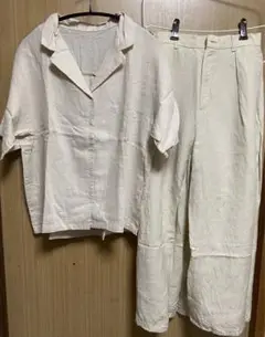 GU ジーユー　リネンブレンドオープンカラーシャツ　ワイドパンツ　セットアップ