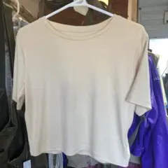 ベージュ クルーネック 半袖Tシャツ