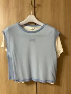 <美品> 水色リボン柄半袖TシャツH&M