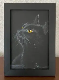 黒猫の色鉛筆画