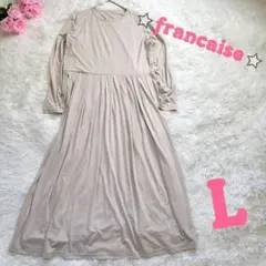 a36 未使用✨francaise【L】グレー無地　長袖フレアロングワンピース