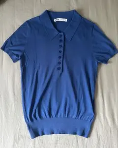 ZARA プレーンニットショートスリーブポロシャツ S