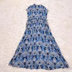 美品✨ソレイアード ペイズリー柄 ブルー ノースリーブロングワンピース 36
