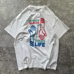 メンズ 古着 Donate Blood プリント Tシャツ 白 ホワイト XL