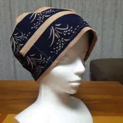 柿渋染め、手ぬぐいキャップ　ほっかむり　姉さんかぶり　ヘアキャップ　ハンドメイド