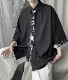 タグ付き　ネクタイ付き　ビッグカラーシャツ