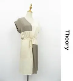 G078/ THEORY ひざ丈ワンピース ドレス シルク S Vネック