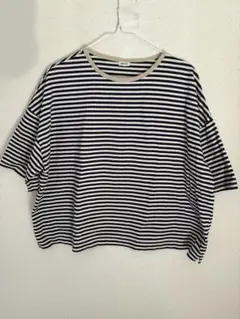 PAR ICI ボーダー配色バインダー 5分袖BIGTシャツ　サックスブルー