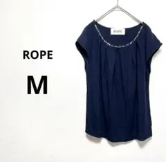 ROPE ロペ　ネイビー 半袖 Tシャツ【M】ビジュー　紺　　カットソー