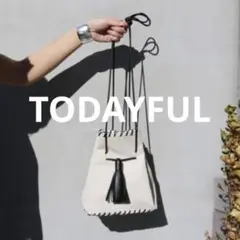 TODAYFUL 本革 キャンバス ステッチ ショルダーバッグ タッセル付き