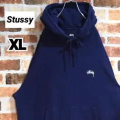 《ステューシー》刺繍ロゴ ネイビー XLビッグサイズ パーカー